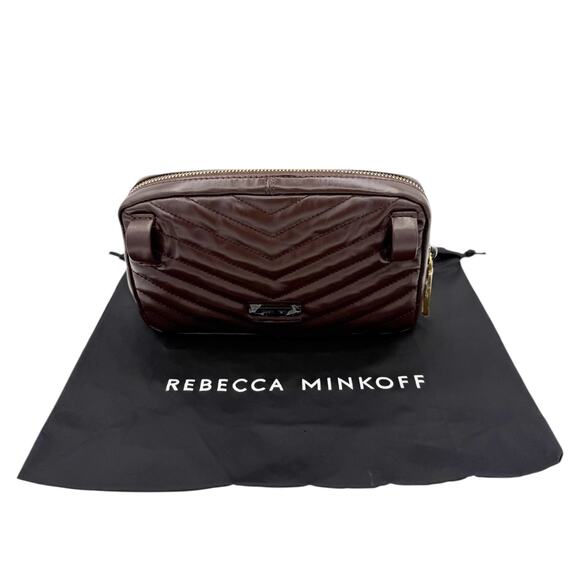 Rebecca Minkoff Edie Crossbody Belt Bag Brown Quilted Leather Clutch Chain Strap - Picture 6 of 15
